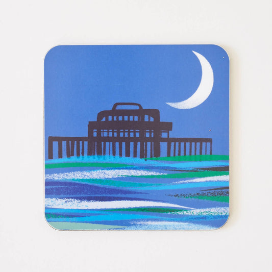 WEST PIER AT NIGHT COASTER