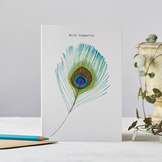 WITH SYMPATHY PEACOCK FEATHER CARD