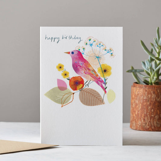 HAPPY BIRTHDAY PINK YELLOW BIRD CARD