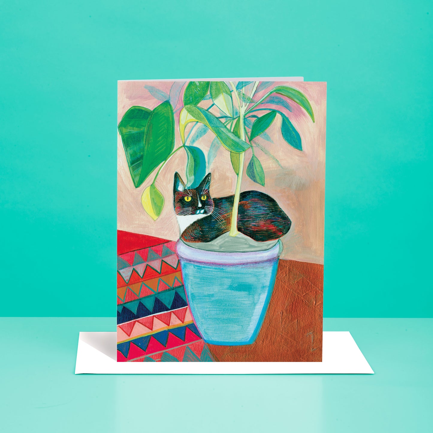 Flower Pot Cat greetings card