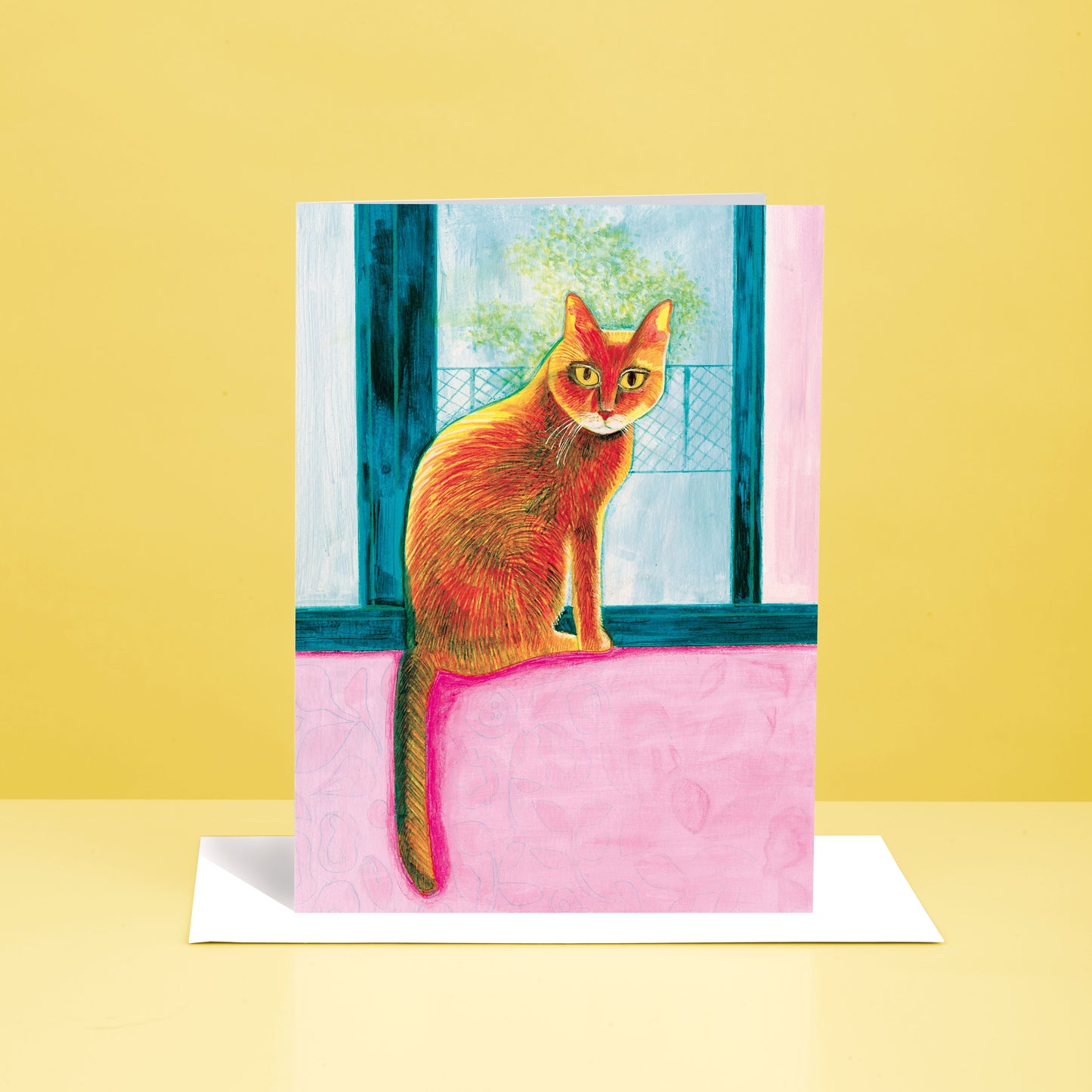 Window Sill Cat greetings card