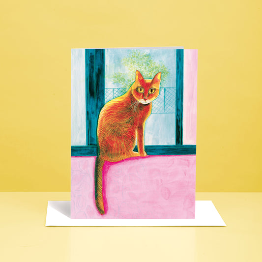 Window Sill Cat greetings card