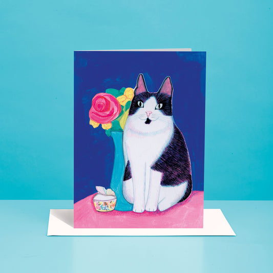 Cat with Vase Greetings Card