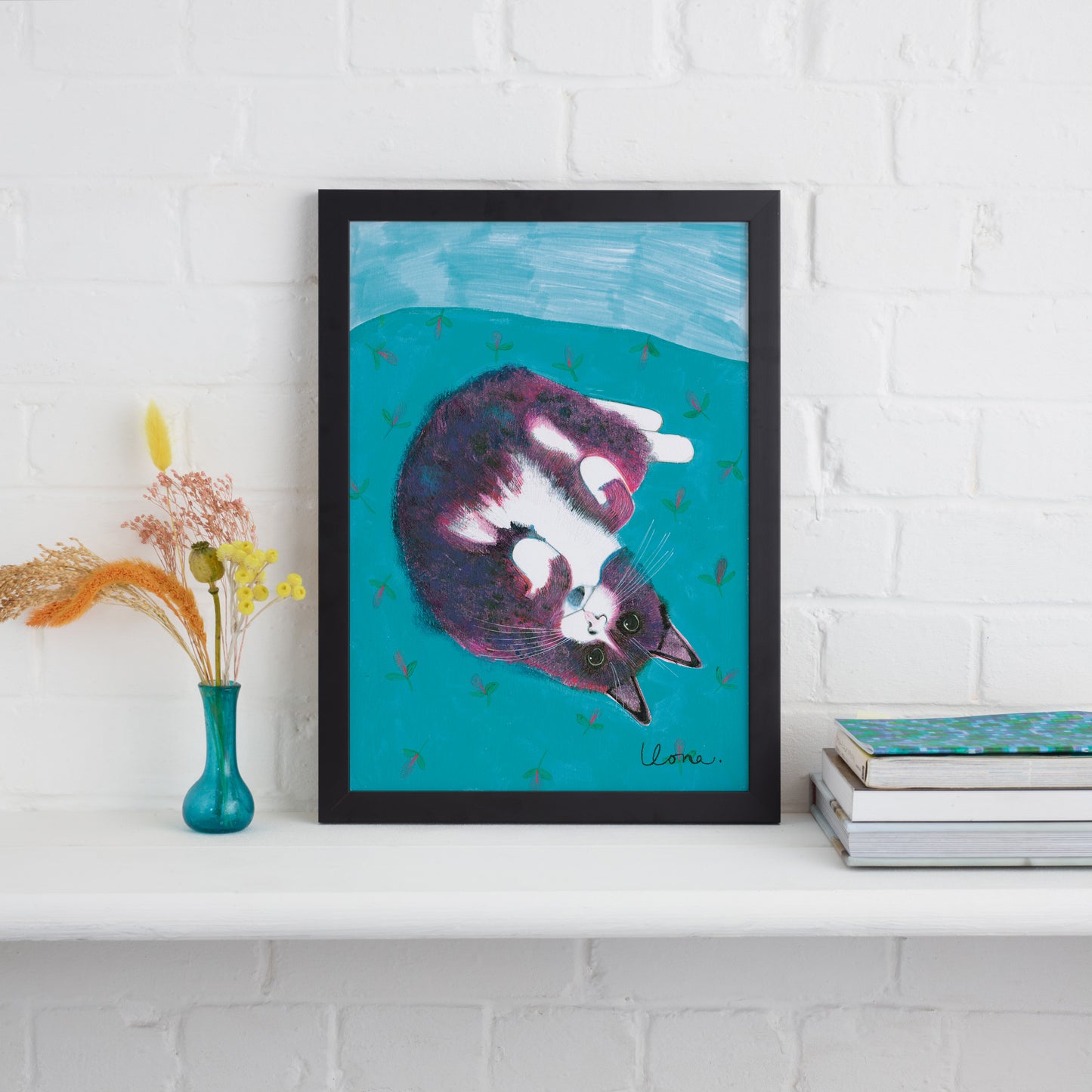 Turquoise Cat Print