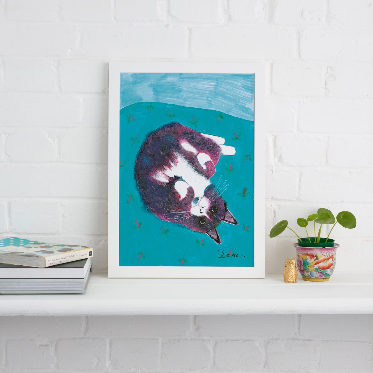 Turquoise Cat Print