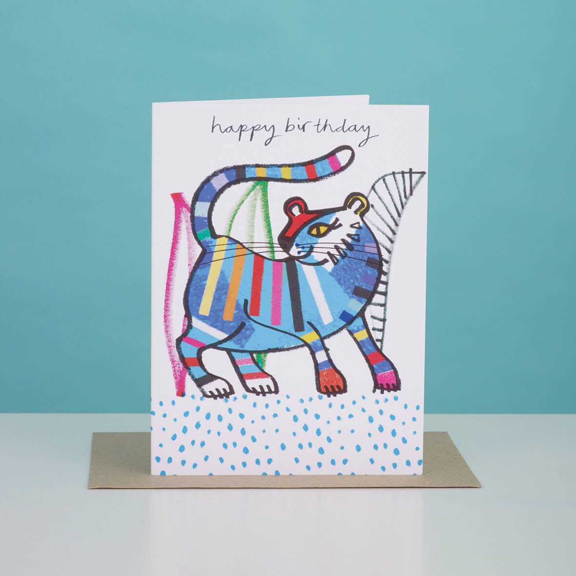 BLUE TIGER BIRTHDAY CARD