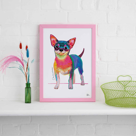 Chihuahua Framed Print, Dog illustration, Dog Gift, WFP004