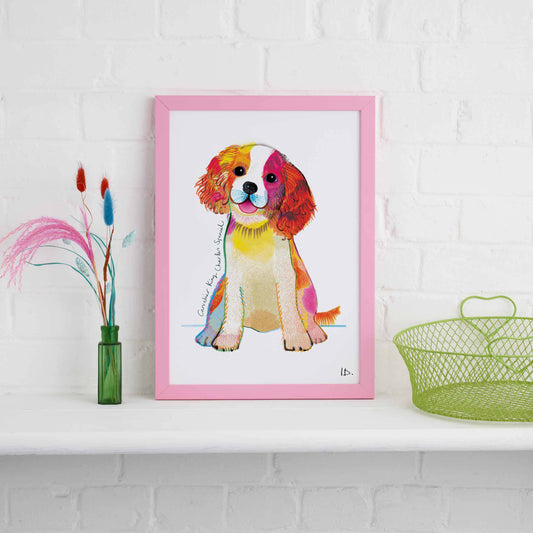 King Charles Spaniel Framed Print, Dog illustration, Dog Gift, WFP007