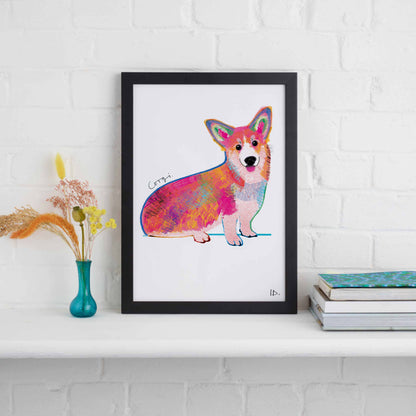Corgi Framed Print, Dog illustration, Dog Gift, WFP014