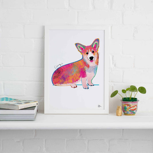 Corgi Framed Print, Dog illustration, Dog Gift, WFP014