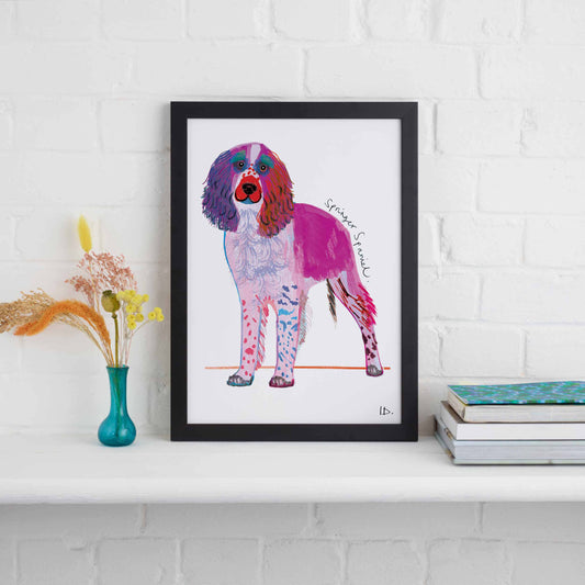 Springer Spaniel Framed Print, Dog illustration, Dog Gift - WFP024