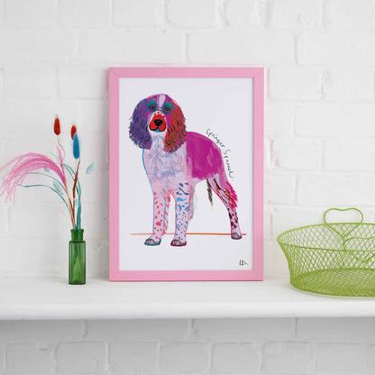 Springer Spaniel Framed Print, Dog illustration, Dog Gift - WFP024
