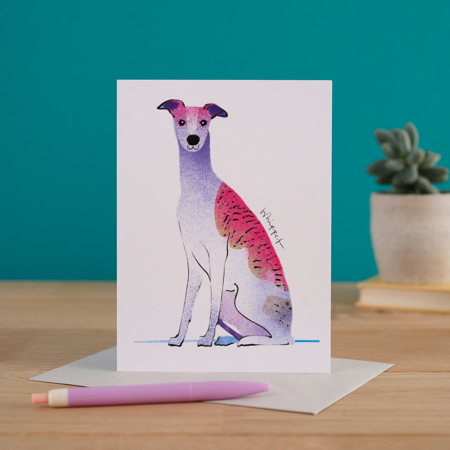 Whippet Dog Card, Dog Gift, I DREW DOGS, WF011