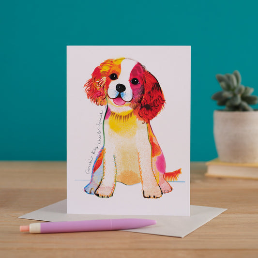 Cavalier King Charles Spaniel Dog Card, Dog Gift, I DREW DOGS, WF007