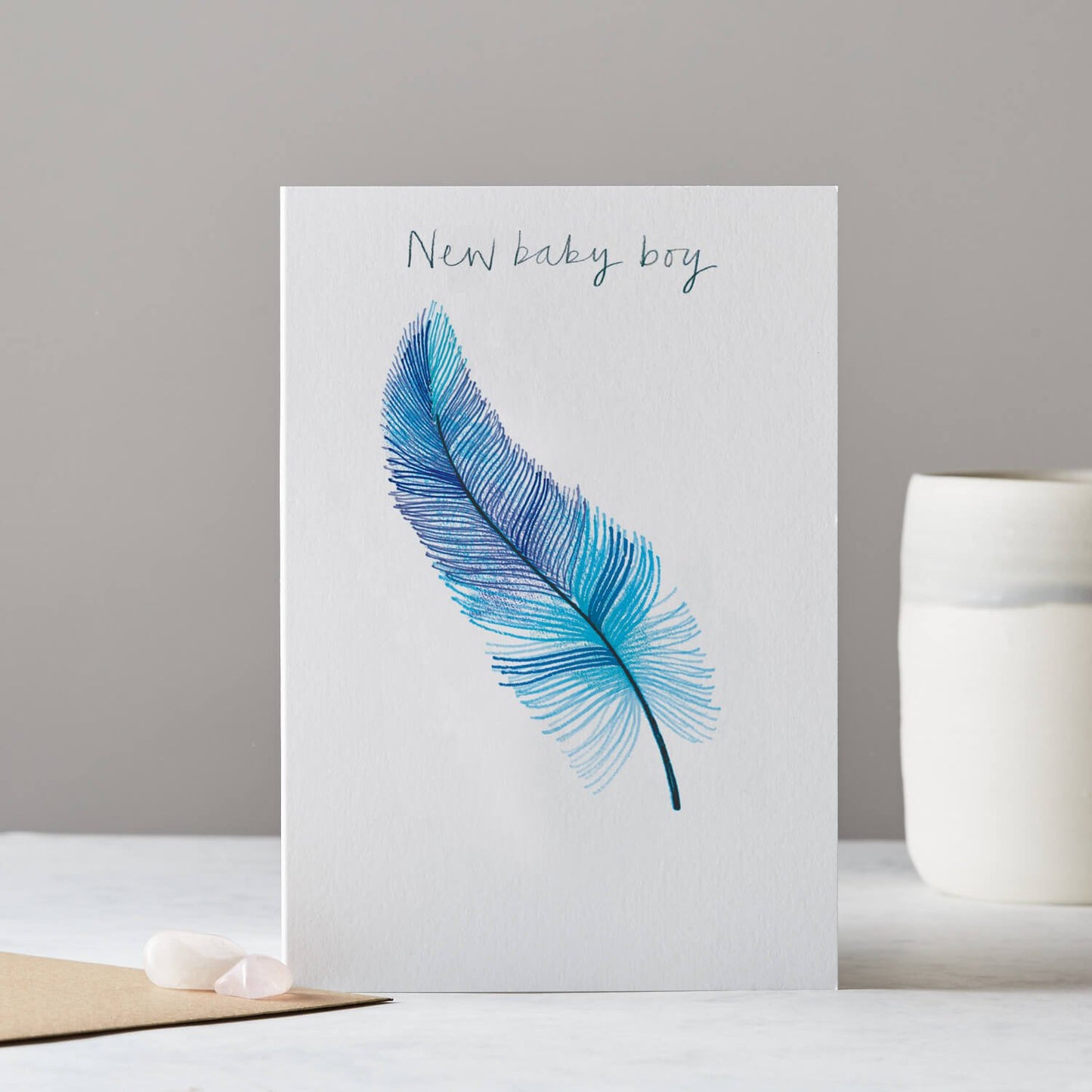 NEW BABY BOY FEATHER CARD