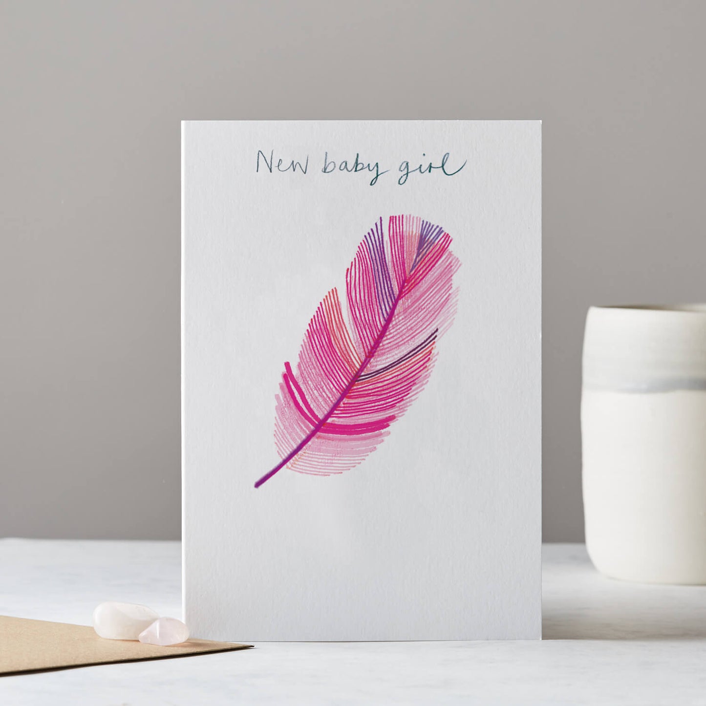 NEW BABY GIRL FEATHER CARD