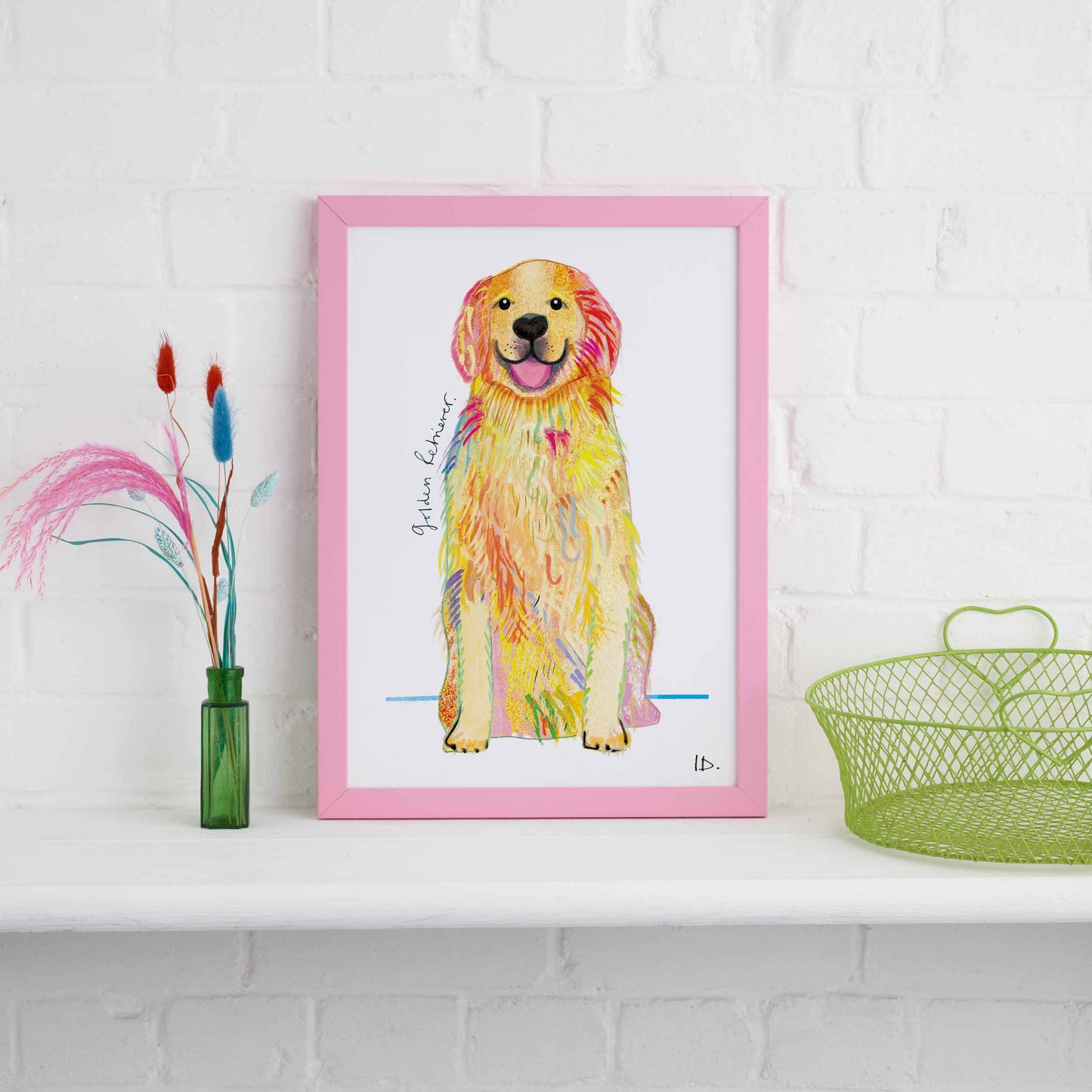 Golden Retreiver Framed Print, Dog illustration, Dog Gift, WFP001