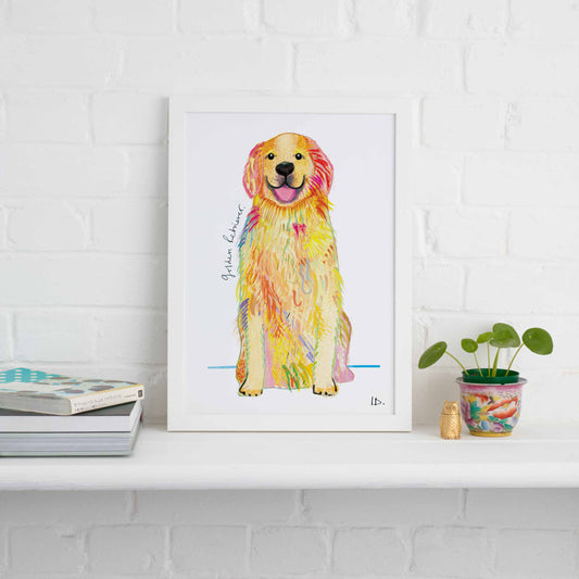 Golden Retreiver Framed Print, Dog illustration, Dog Gift, WFP001