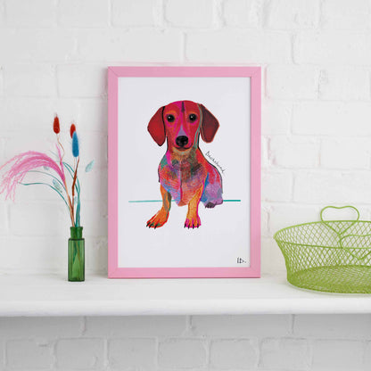 Dachshund Framed Print, Dog illustration, Dog Gift, WFP012