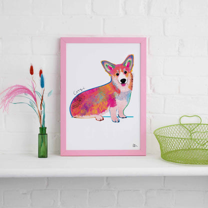 Corgi Framed Print, Dog illustration, Dog Gift, WFP014