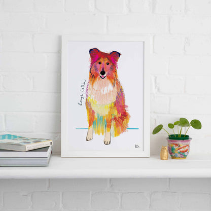 Rough Collie Framed Print, Dog illustration, Dog Gift - WFP017