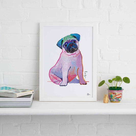 Pug Framed Print, Dog illustration, Dog Gift - WFP018