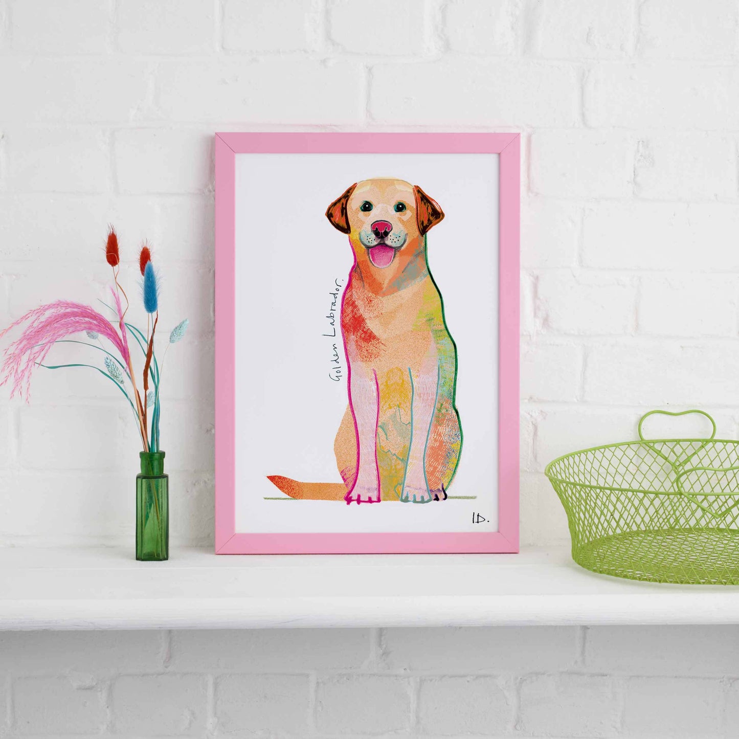 Golden Labrador Framed Print, Dog illustration, Dog Gift, WFP023