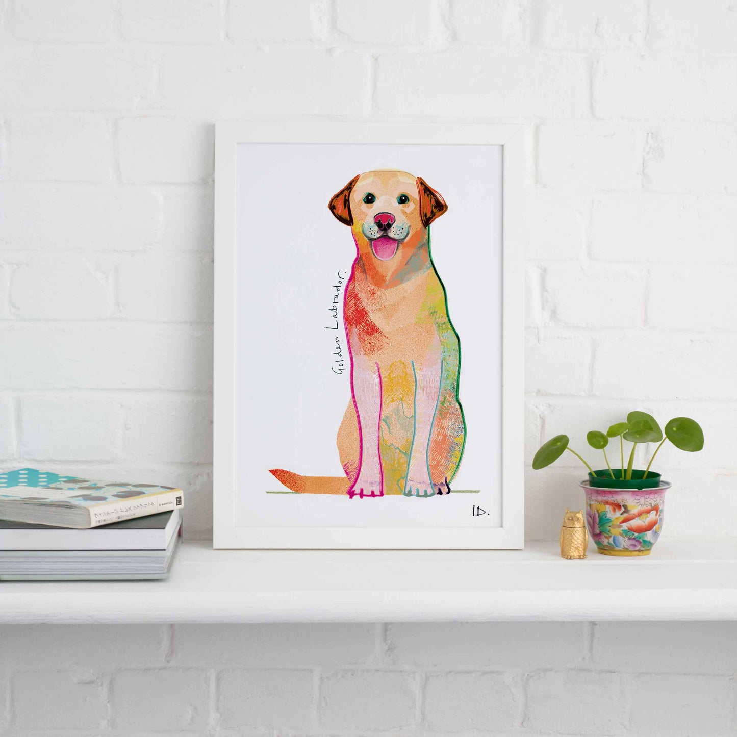 Golden Labrador Framed Print, Dog illustration, Dog Gift, WFP023